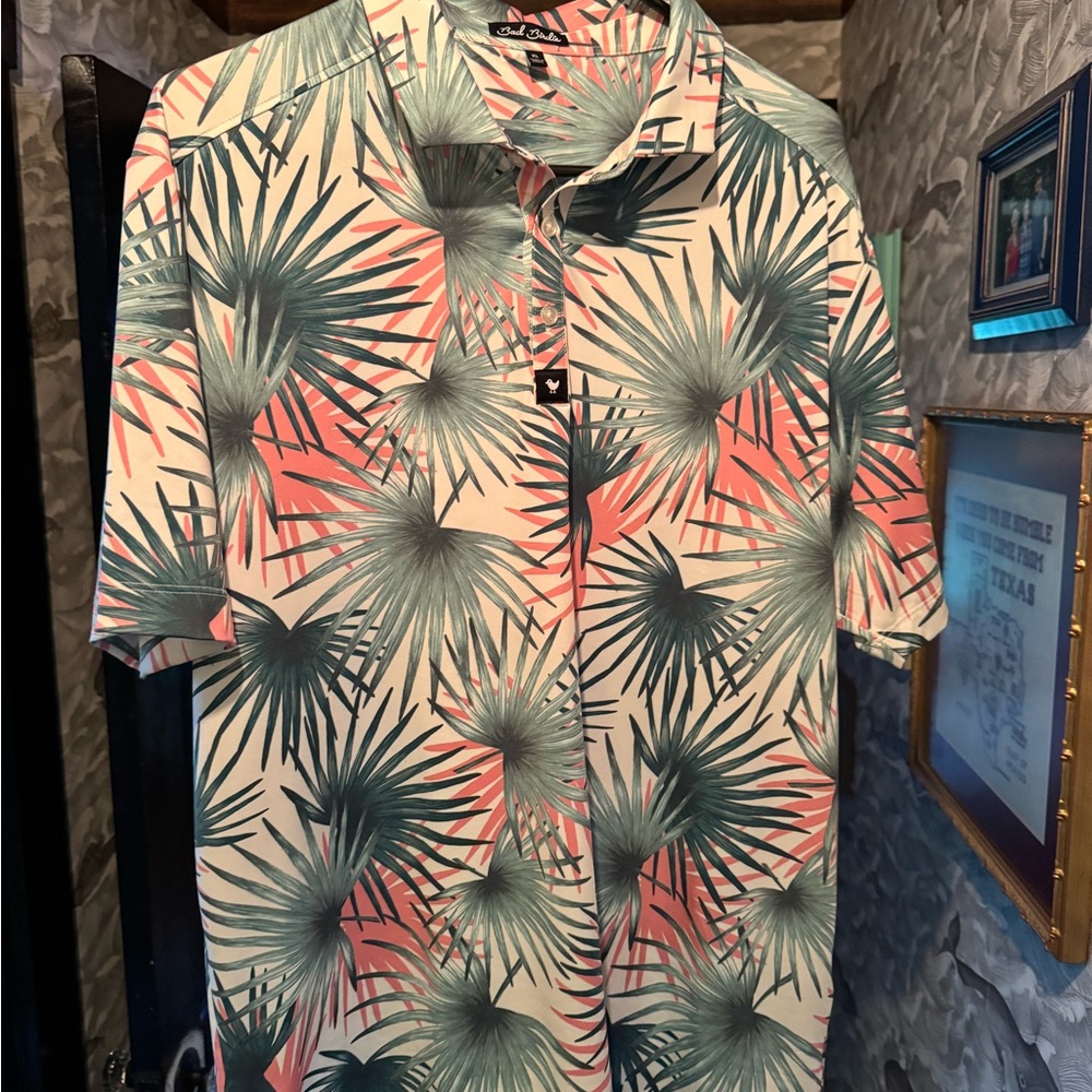 Bad Birdie Green and Pink Casual Button Down Shirt